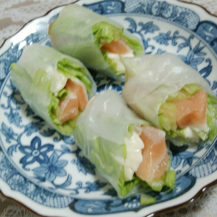 サーモン レタス クリームチーズ 生春巻き レシピ 作り方 By Mamacream 楽天レシピ